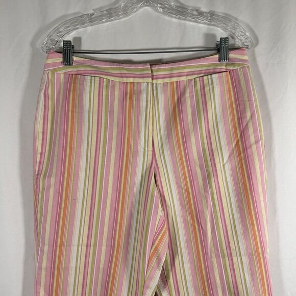 Talbots Capri Pants Womens 10 Pink Yellow Striped Stretch High Rise Cotton Blend - Picture 2 of 9